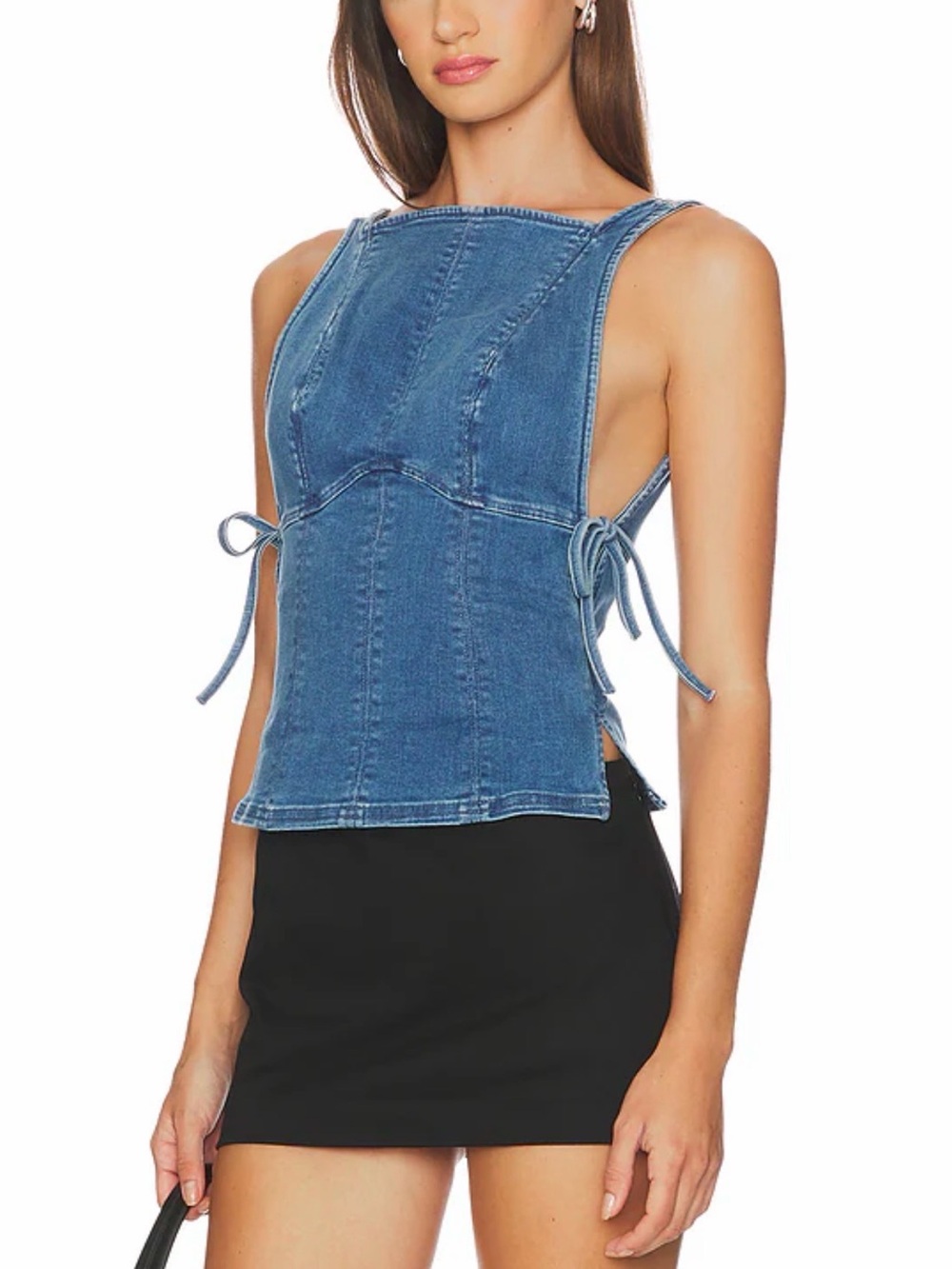 Free People Denim Tie-Side Square Neck Women’s Top - Blue